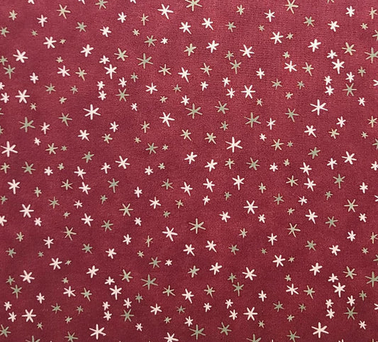 Debbie Mumm Inc for SSI - Dark Red Tonal Fabric / White, Green Star Print