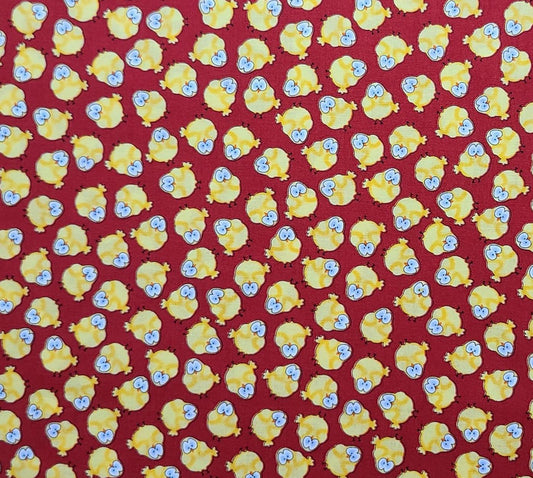 Timeless Treasures Fabrics Inc Patt #FARM-C5591 - Red Fabric / Cartoon-Style Chicken Print