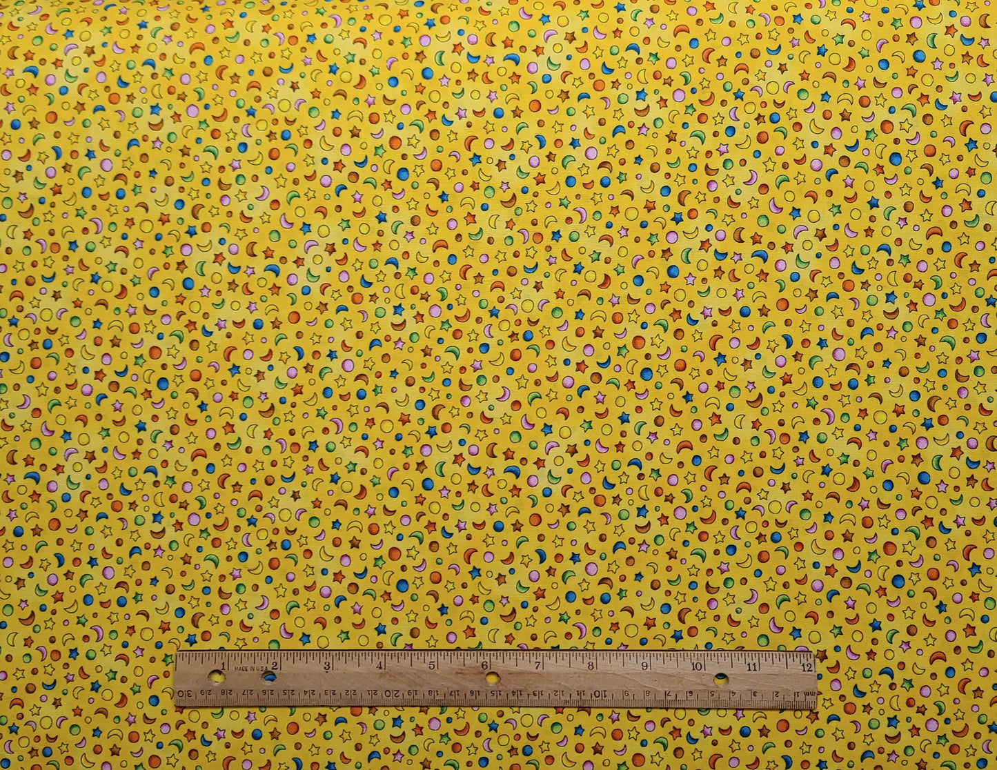 Playroom RJR Fabrics - Bright Yellow Fabric / Bright Pastel Stars, Moons, Sun Print