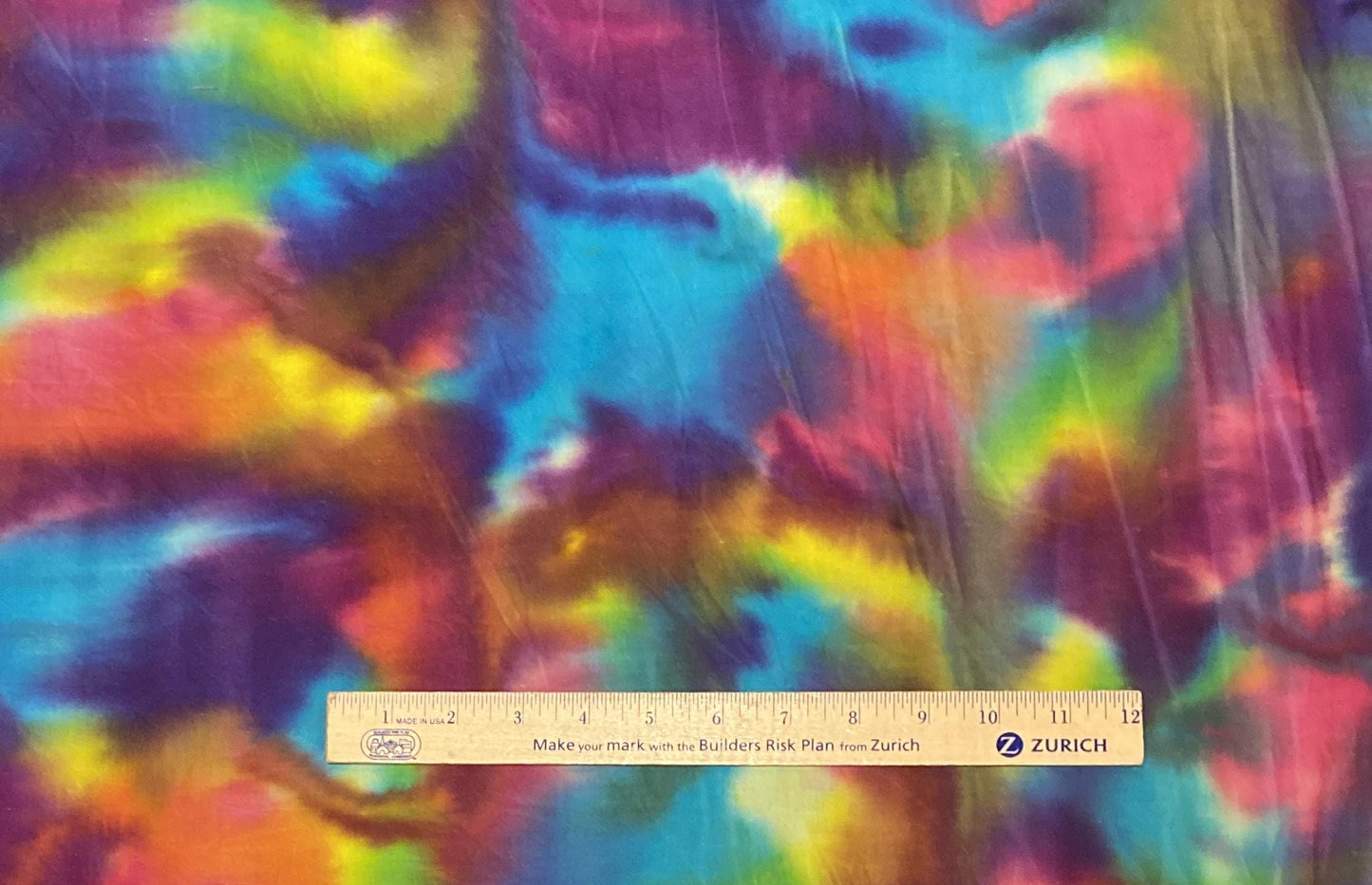 BATIK - Brightly Colored Wrinkled Tie-Dye Fabric / Teal, Orange, Pink, Green, Yellow, Purple / Flaw Near Selvage (See Picture) - 17" x 44"