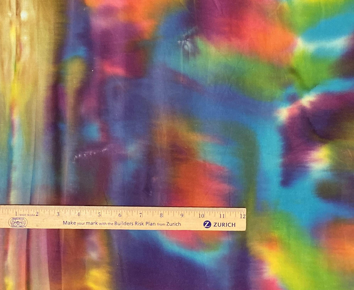 BATIK - Brightly Colored Wrinkled Tie-Dye Fabric / Teal, Orange, Pink, Green, Yellow, Purple / Flaw Near Selvage (See Picture) - 17" x 44"