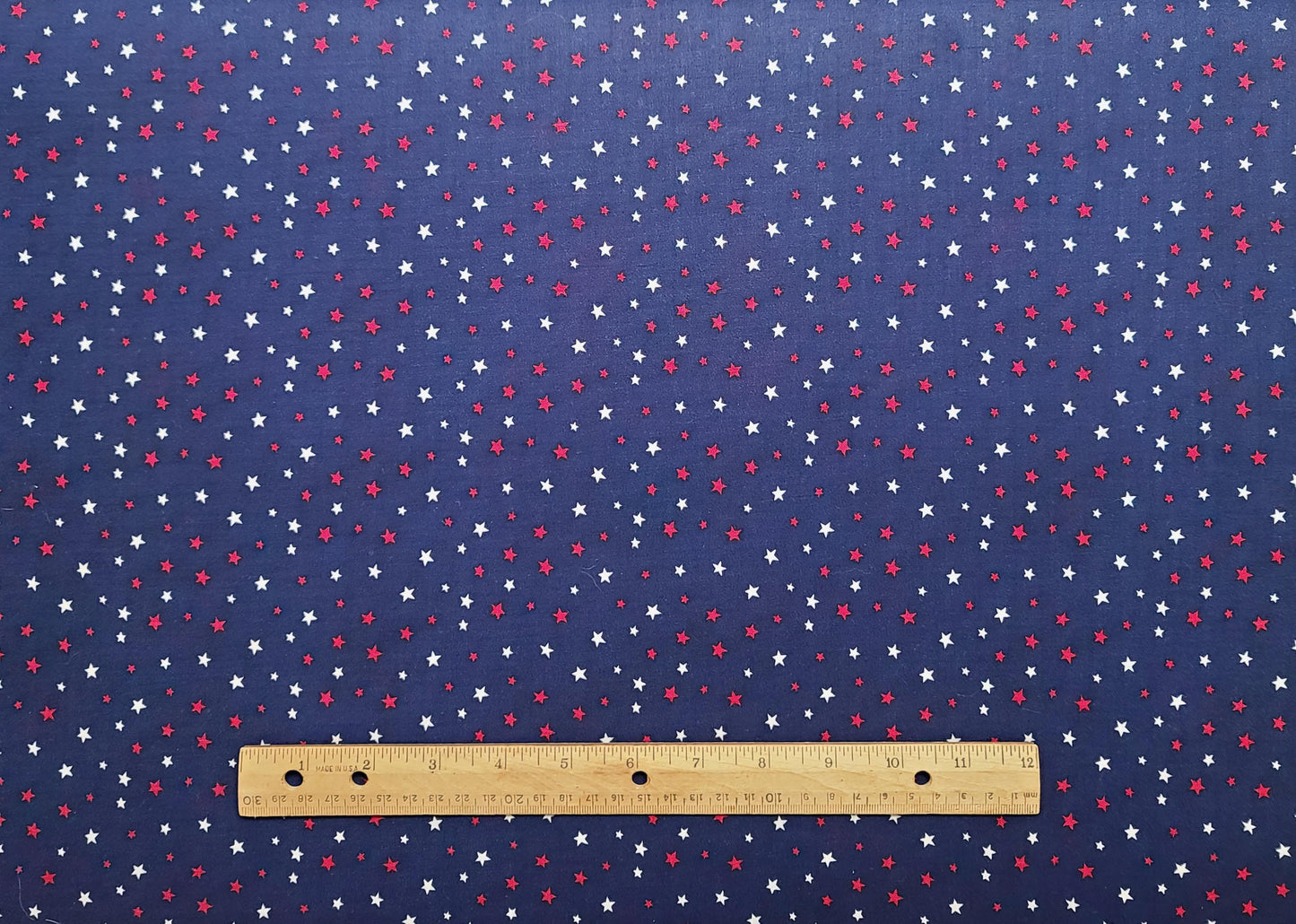 Navy Fabric / Red and White Star Print - Selvage to Selvage Print