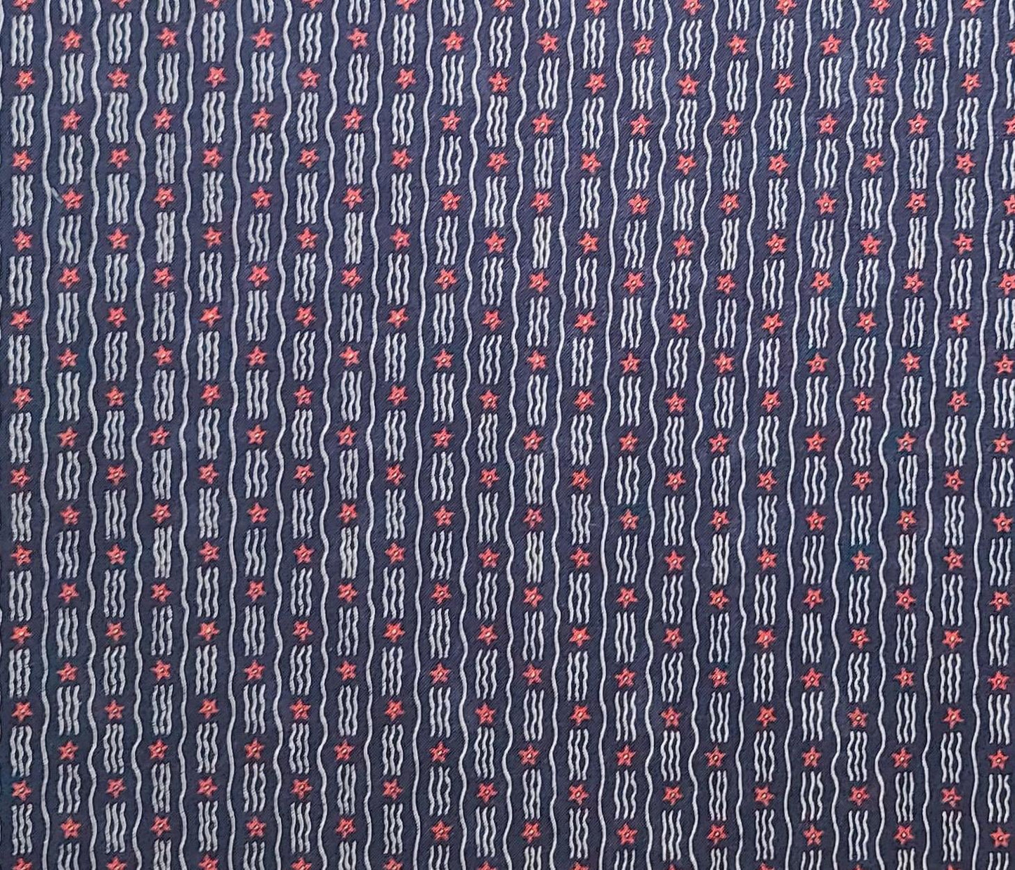 Olde Glory by Sandi Gervais for Moda - Navy Fabric / White Vertical Wavy Stripe (Parallel to Selvage) Fabric / Red Star