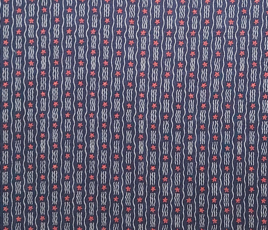 Olde Glory by Sandi Gervais for Moda - Navy Fabric / White Vertical Wavy Stripe (Parallel to Selvage) Fabric / Red Star