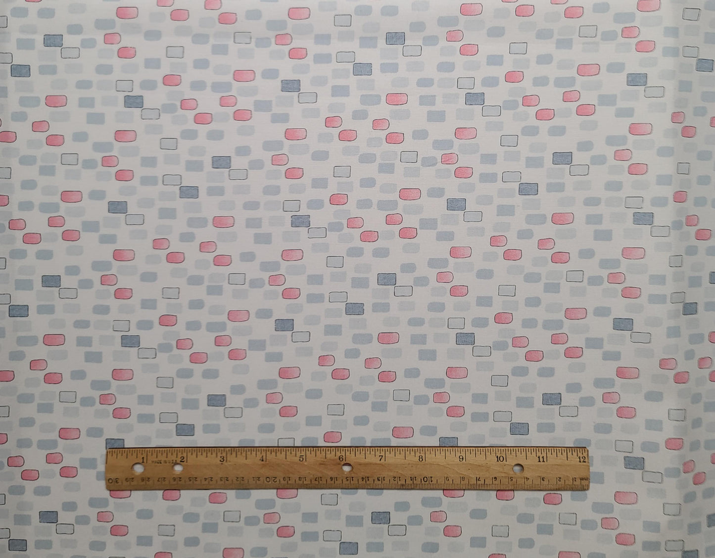 Believe in Magic by Eric Sturtevant for Studio E Fabrics Pattern #5474 - White Fabric / Pink, Blue/Gray "Brick Wall" Print