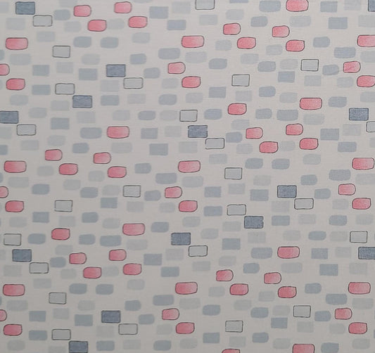 Believe in Magic by Eric Sturtevant for Studio E Fabrics Pattern #5474 - White Fabric / Pink, Blue/Gray "Brick Wall" Print