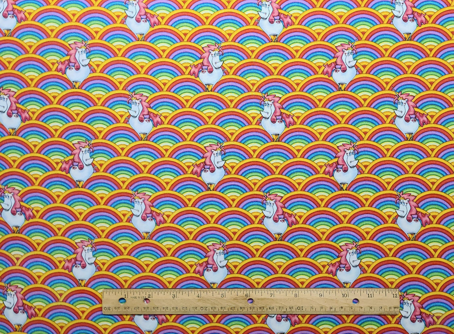 Believe in Magic by Eric Sturtevant for Studio E Fabrics Pattern #5473 - Bright Pastel Rainbow and Unicorn Print Fabric