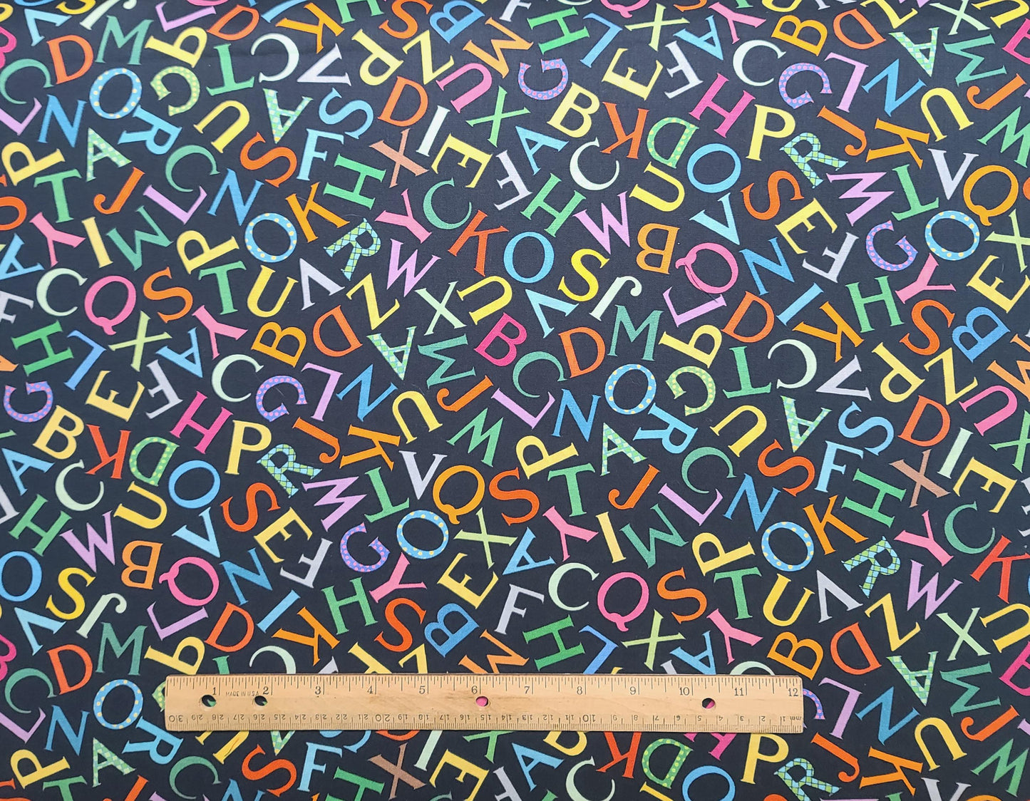 Michael Miller Fabrics Patt #CX9453 Playful Letters - Black Fabric / Tossed Alphabet Print