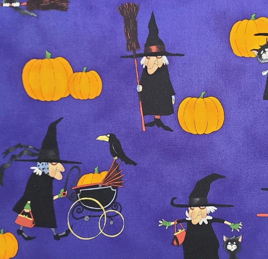 Witchy Woman Philip de Leon Alexander Henry Fabrics Collection 1999 - Purple Fabric / Cartoon Witch Print