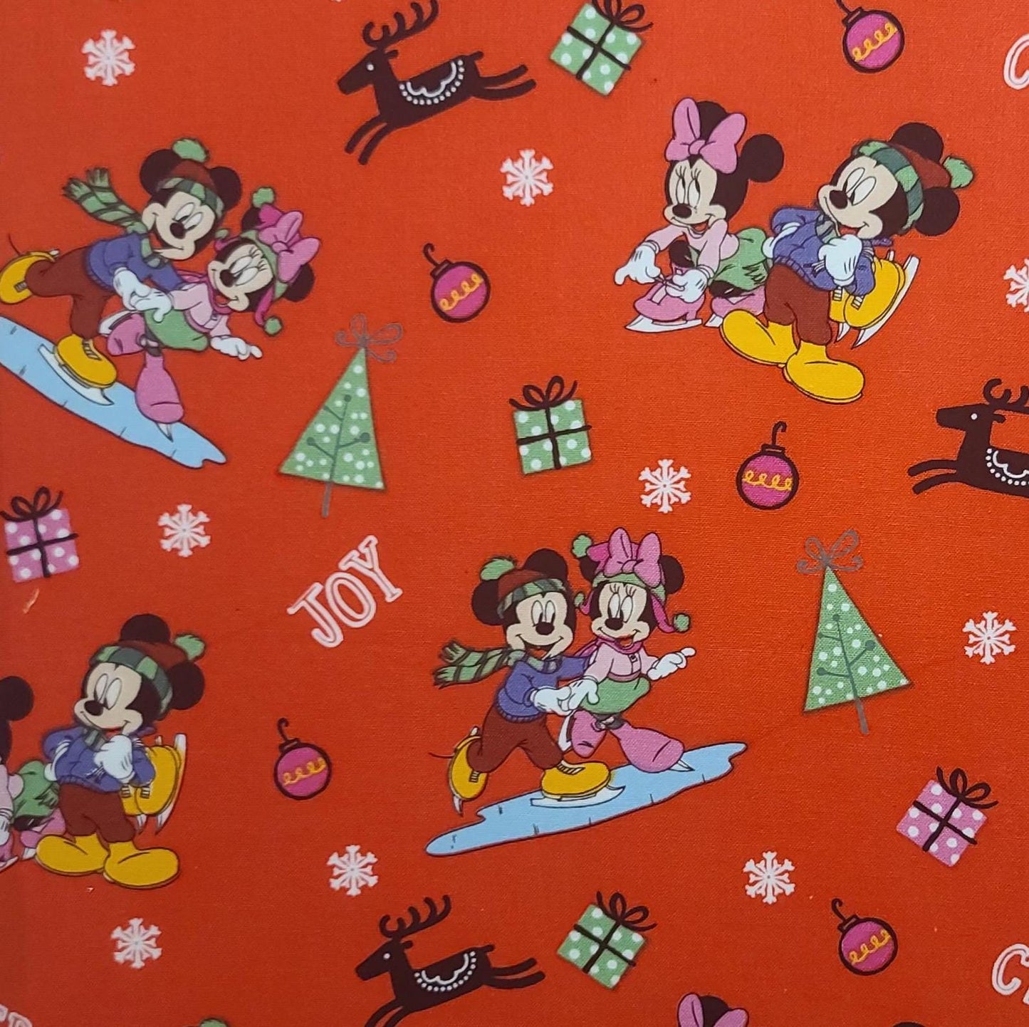 CP64175 Mickey & Friends Home For the Holidays Disney Springs Creative Product 2017 - Red Fabric / Scattered Mickey, Minnie, Reindeer Print