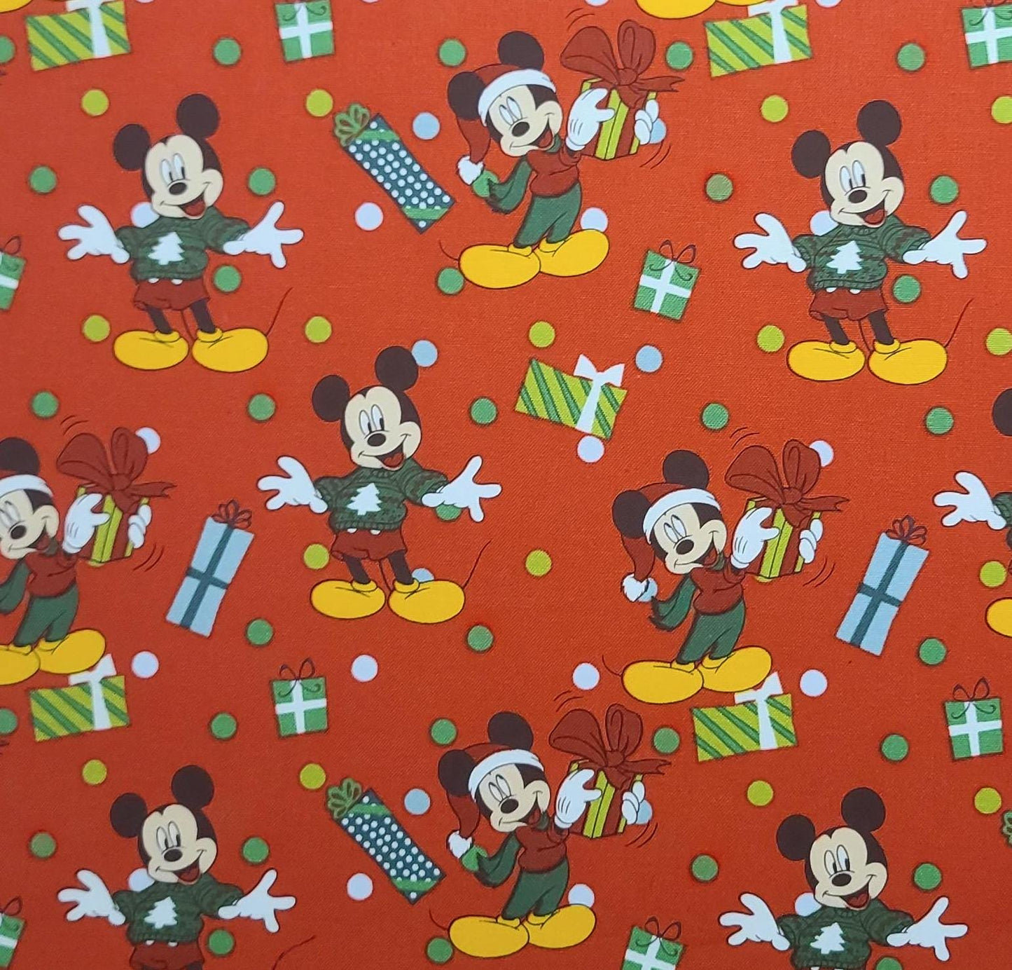 CP70103 Mickey For Me Disney Springs Creative Product Group 2019 - Red Fabric / Scattered Mickey, Gift, Dot Christmas Print