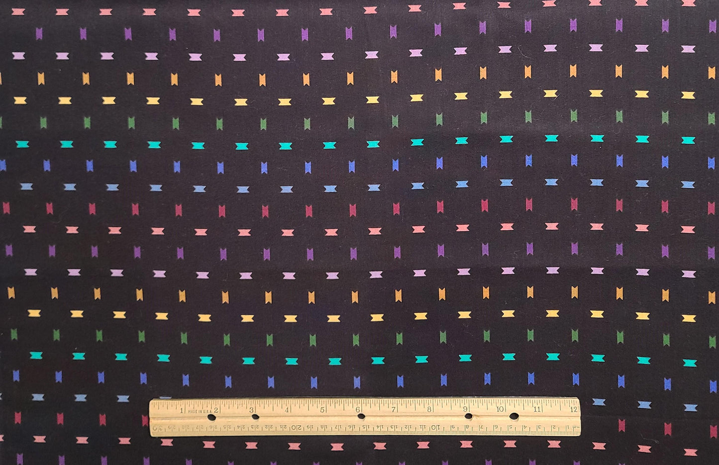 Black Fabric / Brightly Colored Pattern - Selvage to Selvage Print