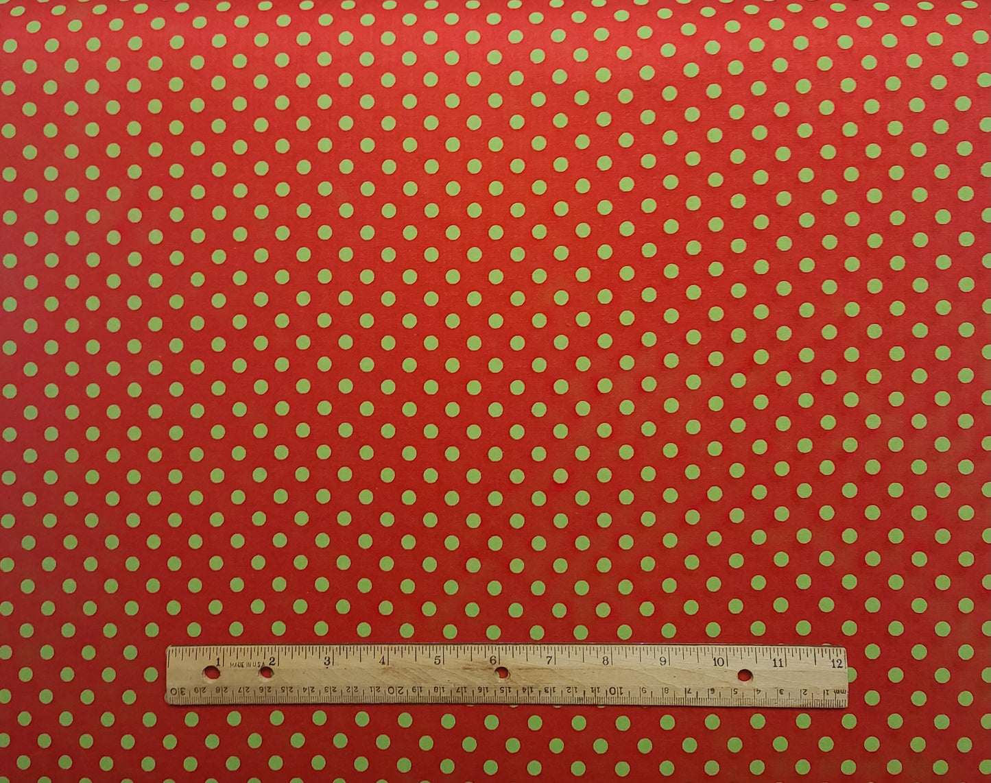 Keepsake Calico JoAnn Fabrics - Red Fabric / Bright Green Dot Print