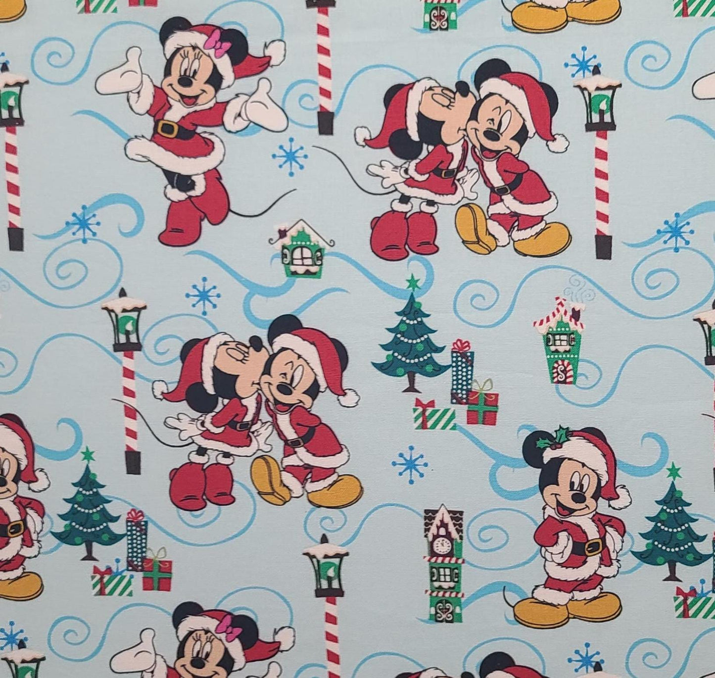 CP68937 Christmas Love Disney Springs Creative Product Group 2019 - Pale Blue Fabric / Medium Blue Scroll / Mickey & Minnie Print