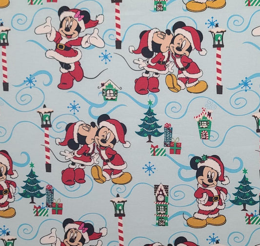 CP68937 Christmas Love Disney Springs Creative Product Group 2019 - Pale Blue Fabric / Medium Blue Scroll / Mickey & Minnie Print