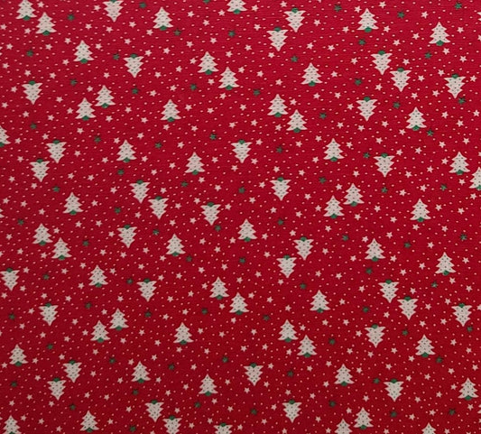 EOB - Red Fabric / White Tree, Star, Micro Dot / Green Star Print - Selvage to Selvage Print