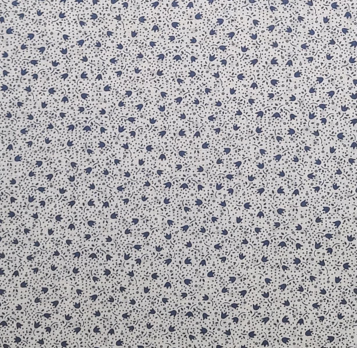 Vintage White Fabric / Slate Blue Tonal Flower and Dot Print - Selvage to Selvage Print