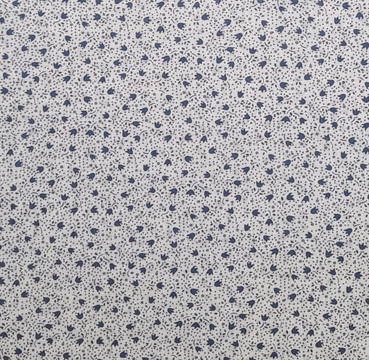 Vintage White Fabric / Slate Blue Tonal Flower and Dot Print - Selvage to Selvage Print