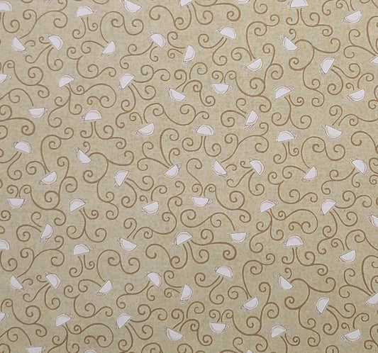 Lotta Latte! By Deb Strain for Moda Pattern #19125 - Golden Tan Tonal Fabric / Light Brown Scroll / Cream Coffee Cup Print