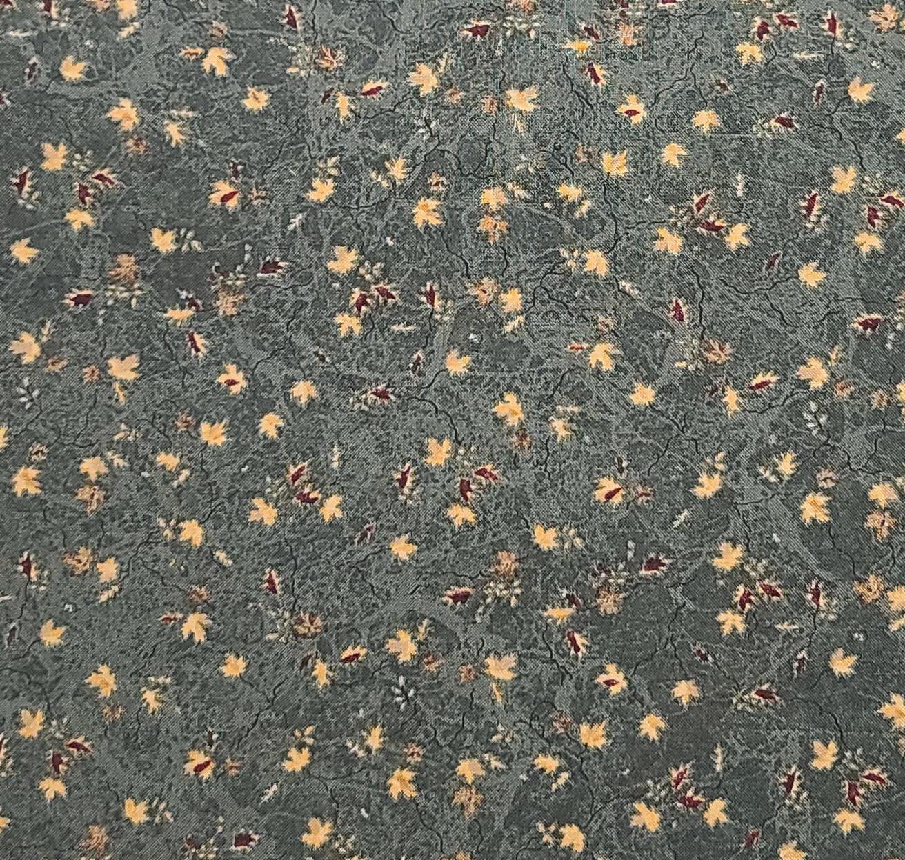 Moda by Holly Taylor - Dark Green Tonal Fabric / Gold, Red Tossed Leaf Pattern