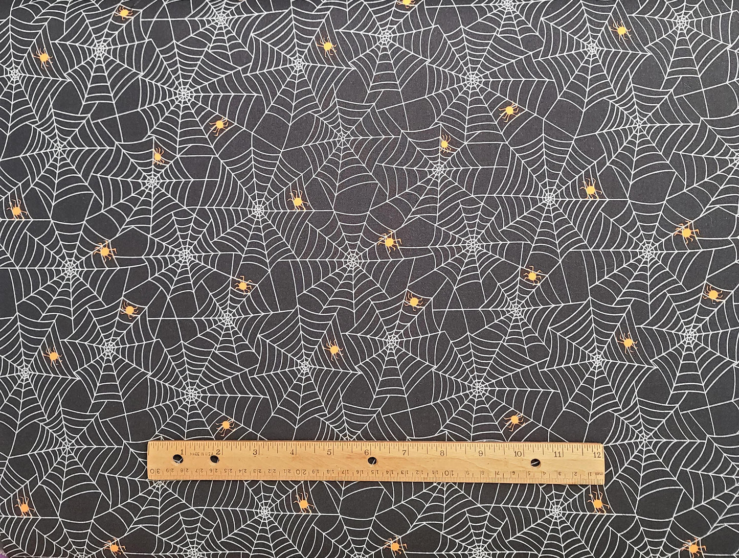 Dot Dot Boo! By Me & My Sister Designs Moda Stock #22331 - Black Fabric / White Spider Web and Orange Spider Print