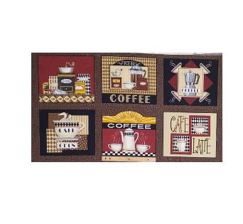 Lotta Latte! By Deb Strain for Moda Pattern #19120 - Dark Brown Coffee Bean Fabric / Red, White, Black Gold - repeat (6 blocks) ~ 23"x45"