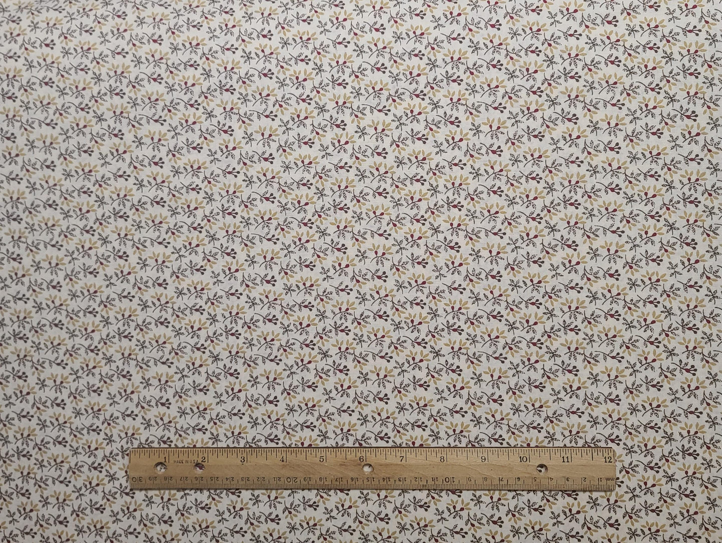 High Country by Thimbleberries for RJR Fashion Fabrics - White Fabric / Tan, Brown, Gold, Red Vintage Flower Print