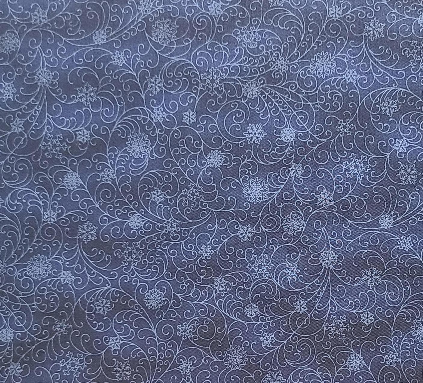 Deck the Halls Style #5988 by Hoffman International Fabrics - Navy Tonal Fabric / Tonal Flower, Scroll Print