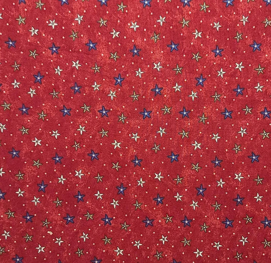 All Things Christmas Sandi Gervais for Moda - Red Tonal Fabric / Blue Tan, White Star Print / White Pin Dot