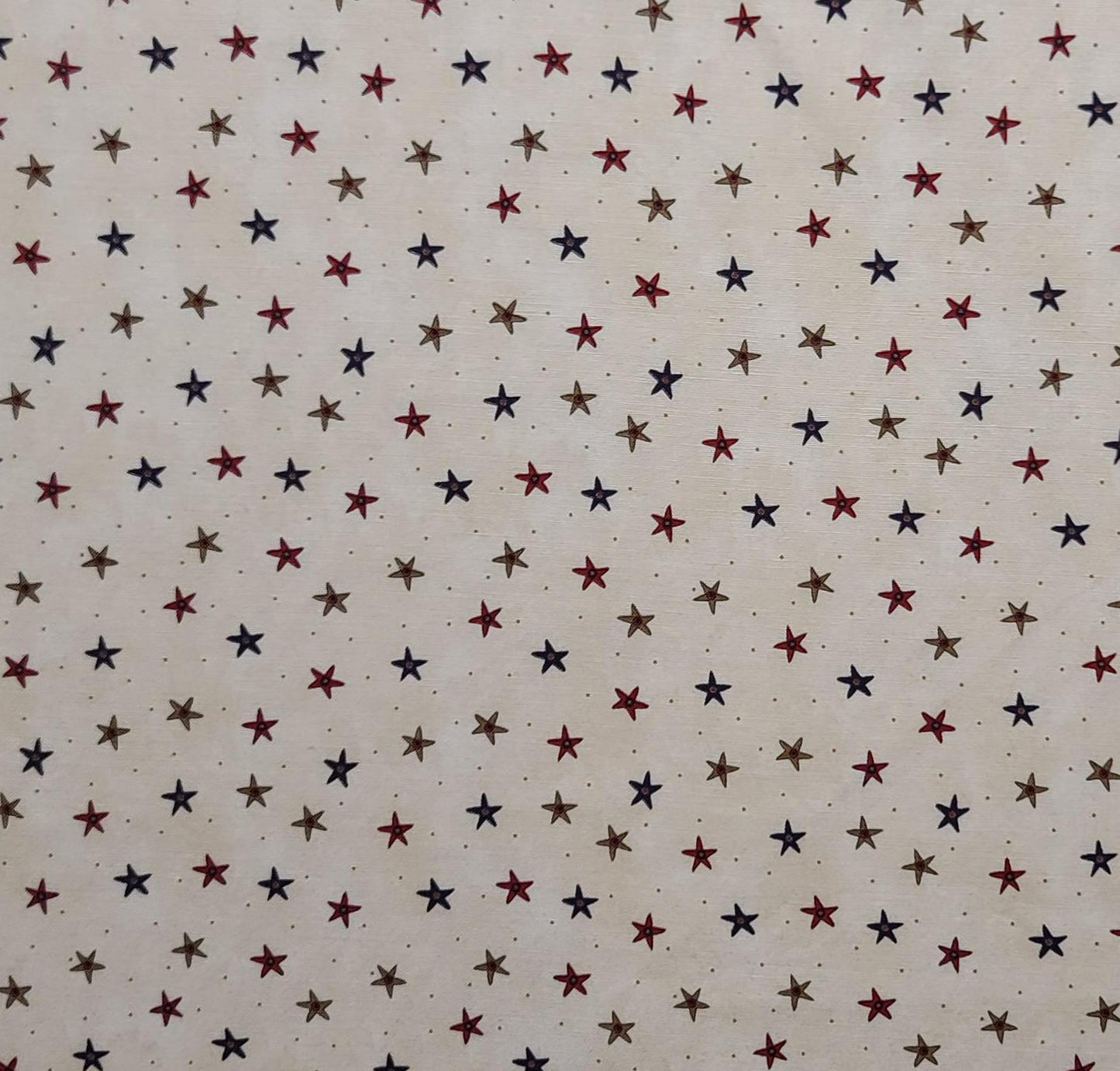 All Things Christmas Sandi Gervais for Moda - Ivory Tonal Fabric / Red, Blue, Tan Star Print / Pin Dot