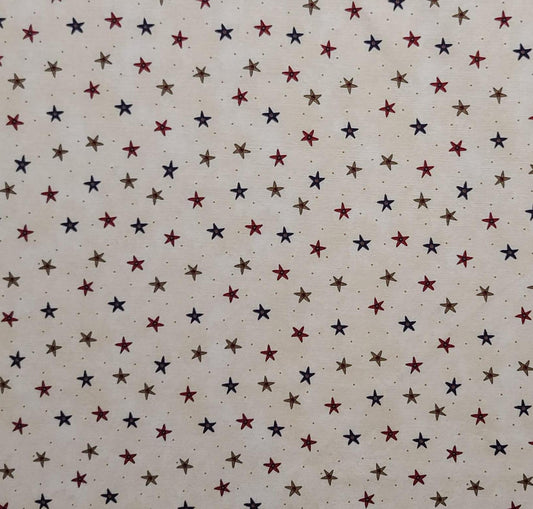 All Things Christmas Sandi Gervais for Moda - Ivory Tonal Fabric / Red, Blue, Tan Star Print / Pin Dot