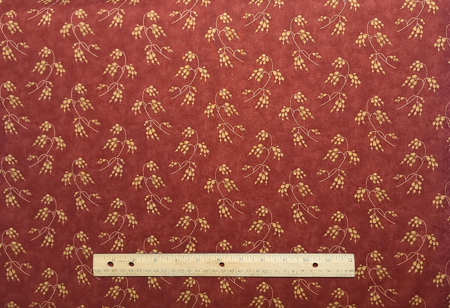 Harvest Home by Brannock & Patek for Moda - Dark Red Fabric / Gold and Tan Reproduction Style Flower Print