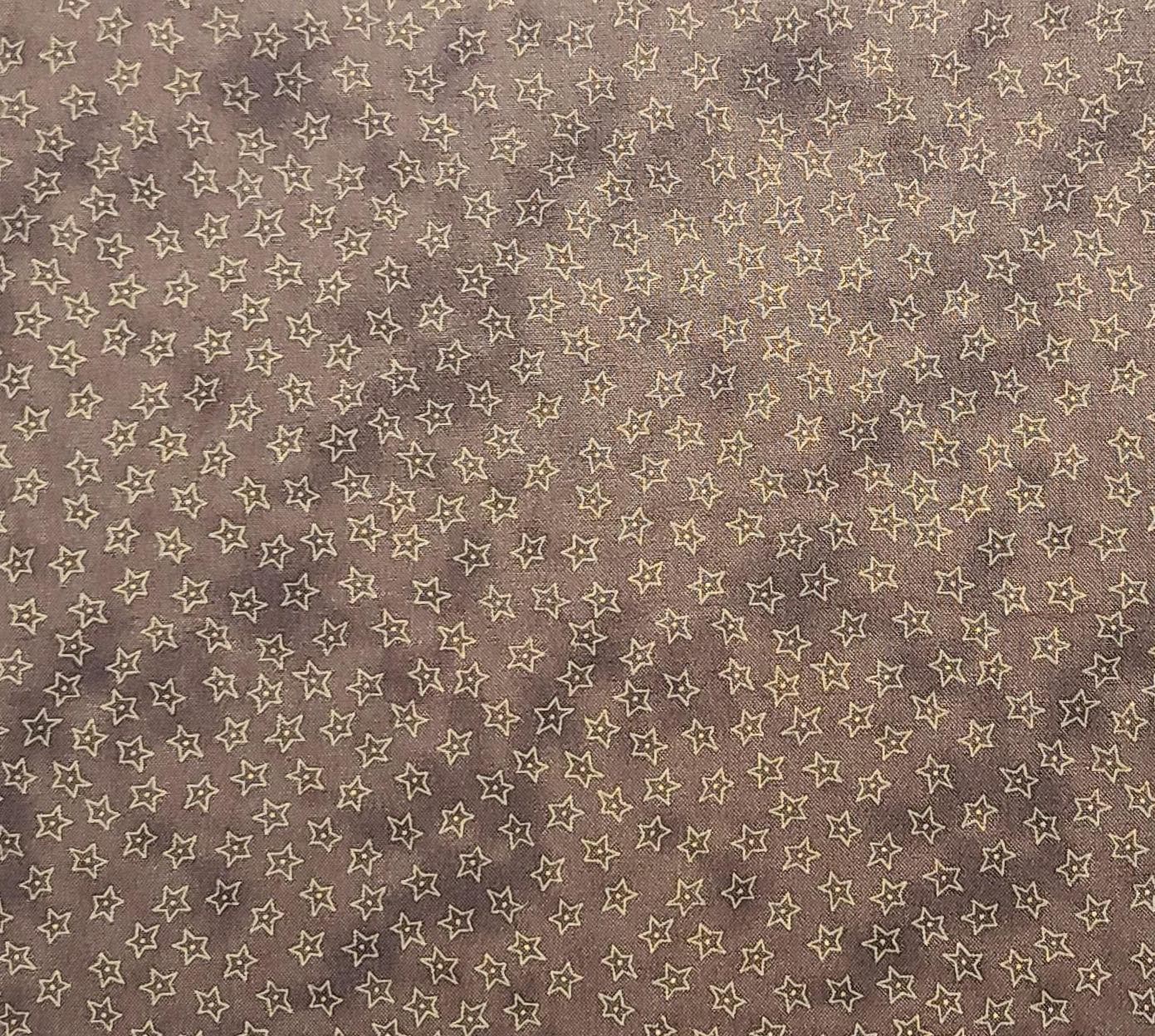 Buggy Barn II Flower and Stars for Henry Glass & Co - Dark Brown Tonal Fabric / Gold Star and Micro Dot Print