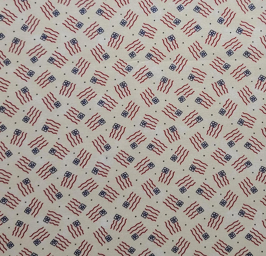 Sweet Land of Liberty by Sandi Gervais for Moda - Tan Fabric / Tossed Flag Print