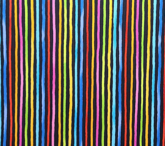 Cool Stripe Loralie Harris for Loralie Designs - Vertical Stripe (Parallel to Selvage) Fabric - Black, Bright Pastel Blue, Yellow, Red, Pink