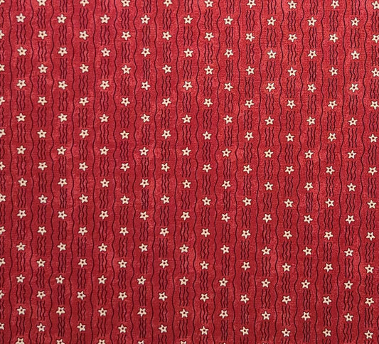 Olde Glory by Sandi Gervais for Moda - Dark Red Fabric / Black Vertical Wavy Stripe (Parallel to Selvage) Fabric / White Star