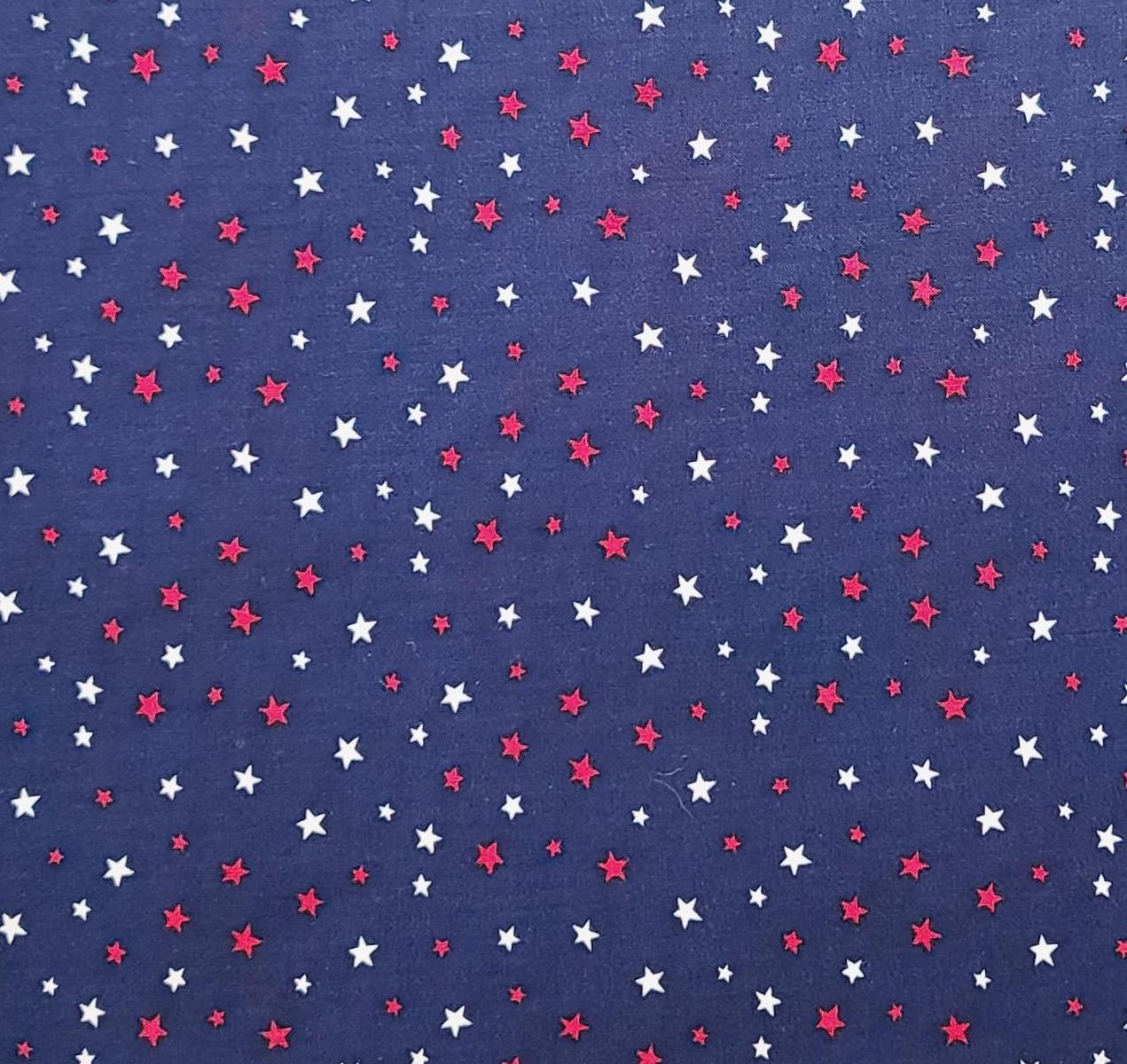 Navy Fabric / Red and White Star Print - Selvage to Selvage Print