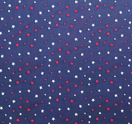 Navy Fabric / Red and White Star Print - Selvage to Selvage Print