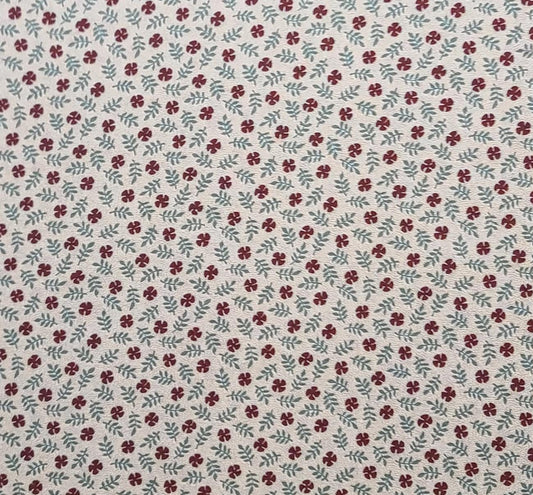 Blue Skies by Thimbleberries for RJR Fashion Fabrics - White Fabric / Tan Micro Dot / Dark Red Reproduction Style Flower Print