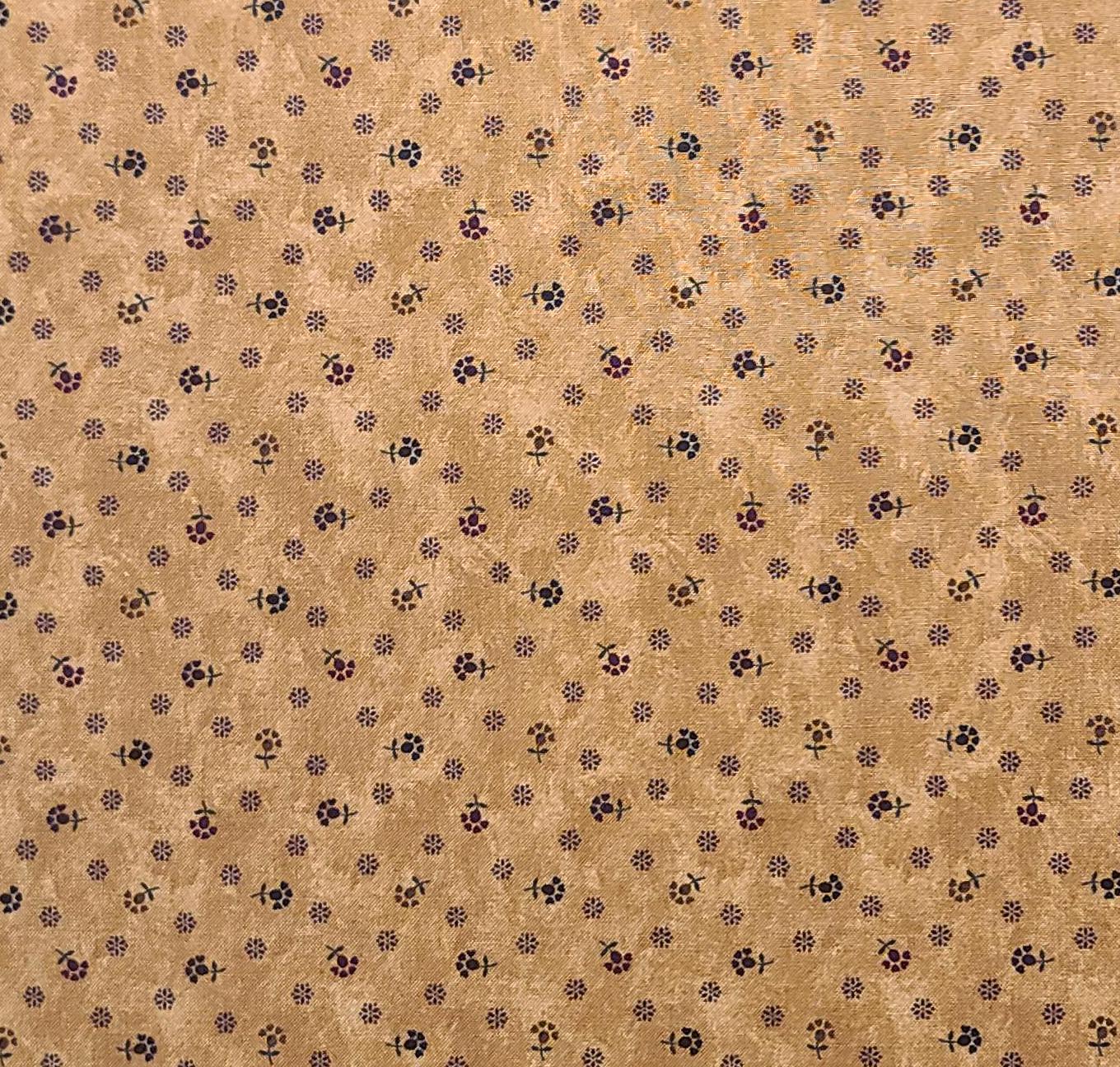 Bound to the Prairie by Kansas Troubles Quilters for Moda #9184 - Caramel Tonal Fabric / Reproduction Style Black, Red Flower and Dot Print