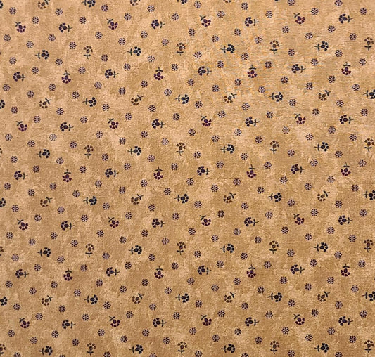 Bound to the Prairie by Kansas Troubles Quilters for Moda #9184 - Caramel Tonal Fabric / Reproduction Style Black, Red Flower and Dot Print