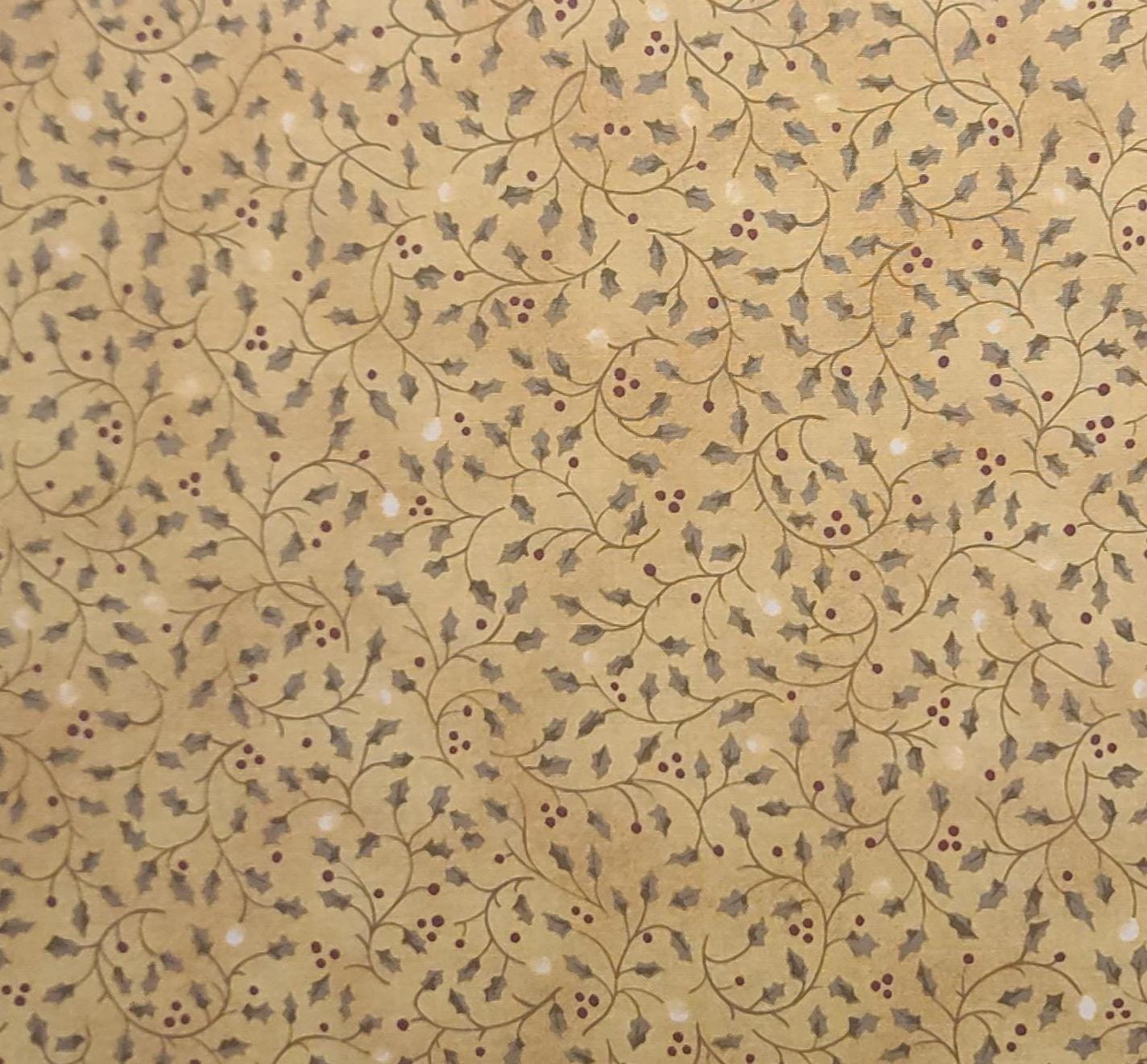 Happy Holidays Nancy Halvorsen Benartex Style 381 - Caramel Colored Tonal Fabric / Holly Scroll Print