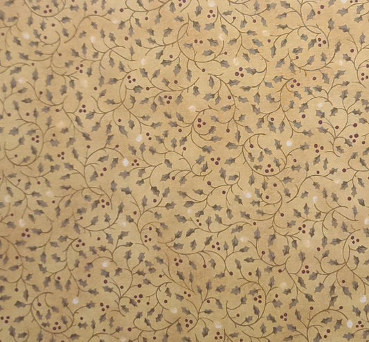 Happy Holidays Nancy Halvorsen Benartex Style 381 - Caramel Colored Tonal Fabric / Holly Scroll Print