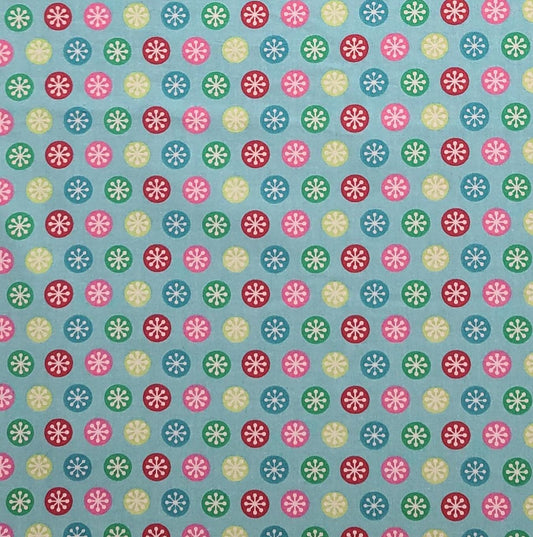 JoAnn Fabrics - Bright Aqua Fabric / Pink, Red, Green Dot and Snowflake Print