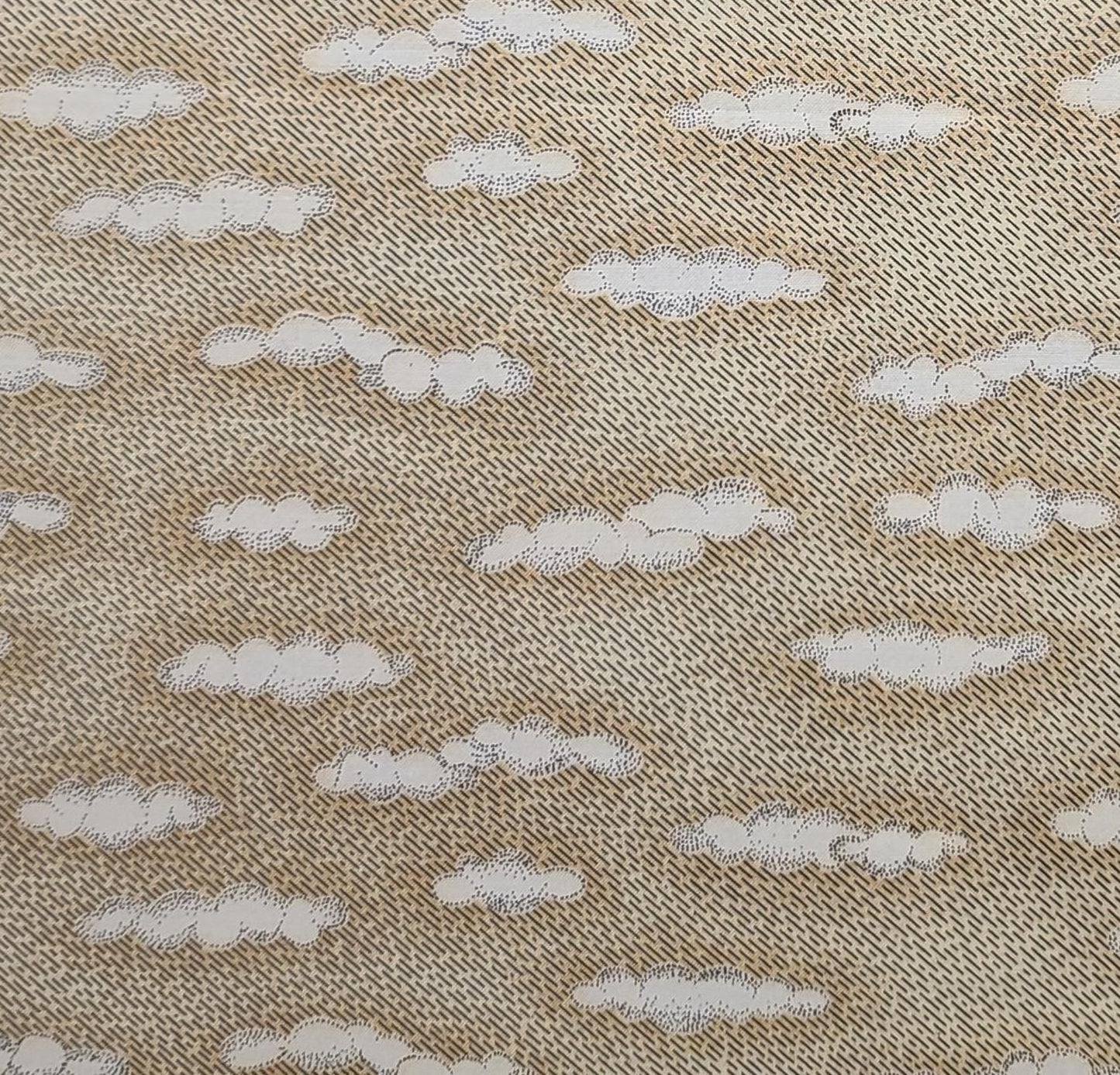 EOB - Tan Tonal Fabric / Gray Rain and Cream Cloud Print - Selvage to Selvage Print