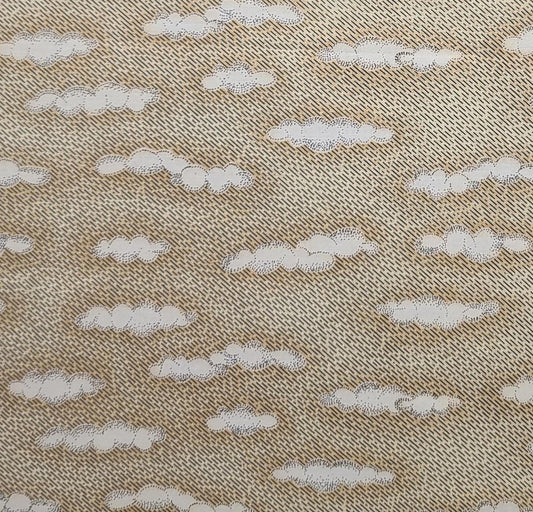 EOB - Tan Tonal Fabric / Gray Rain and Cream Cloud Print - Selvage to Selvage Print