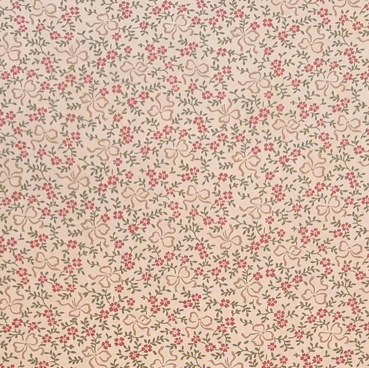 Bed of Roses by Robyn Pandolph for Moda - Cream Fabric / Red Flower / Green Leaf / Gold Ribbon Print