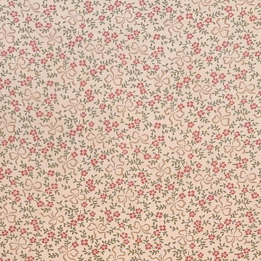 Bed of Roses by Robyn Pandolph for Moda - Cream Fabric / Red Flower / Green Leaf / Gold Ribbon Print