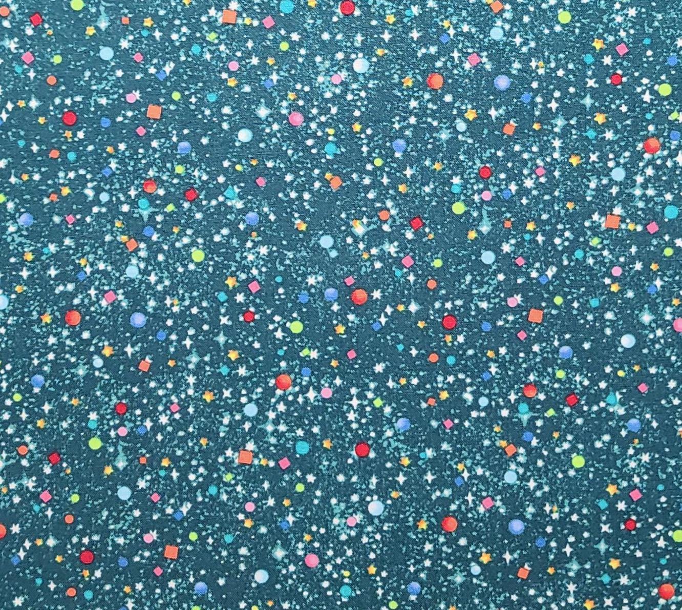 Hula Universe by The Little Red House Michael Miller Fabrics Patt #DC9309 Heavenly - Teal Fabric / White Star and Circle Print