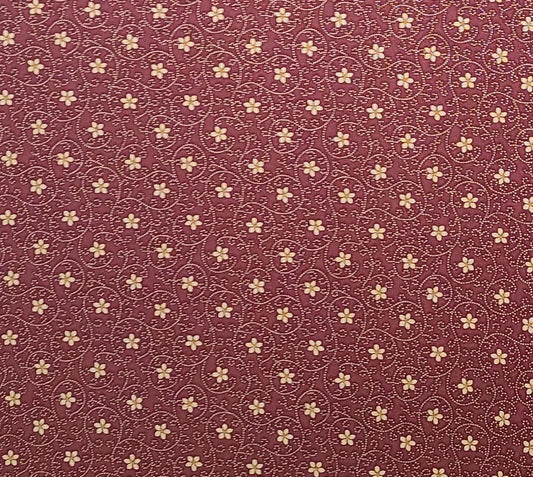 Scrapbook Garden by Kansas Troubles Quilters for Moda - Dark Red Fabric / Reproduction Style Cream Flower and Dotted Scroll Print